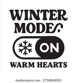 Wintermodus auf warmen Herzen Textdesign Grafikkunst Vektor, Illustration