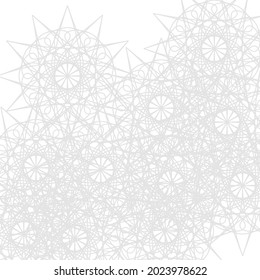 Winter Monochrome Silver Mandala Grey Complicated Print Chaotic Ornament. Ice Satanic Luxury White Calm Pastel Cold Sharp Wallpaper. Ornamental Frost Folk Stars Mystery Light Soft Lace Background.