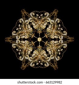 Winter mood background. Winter background. Blow snow texture pattern on black background. Windstorm. Winter weather. Abstract snowstorm with snowflakes. With golden snowflakes.