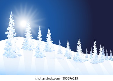 Winter Moon Light on Snow Mountain Tree