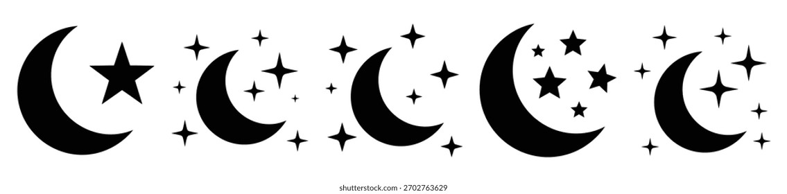 Diseño de Vector de estrella de luna de invierno con silueta negra y fondo blanco