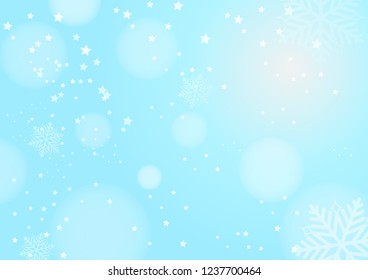 Winter morning sky with falling snow, snowflake. Holiday Winter background for Merry Christmas and Happy New Year. Vector illustration,transparent background.