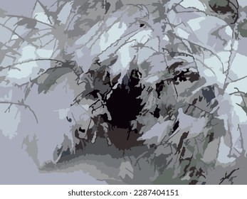 Winter motif in gray tonality for backgrounds or textures. Snow-covered bushes are a beautiful background for posters, interior solutions, textiles, wallpapers, business concepts, fashion, etc.