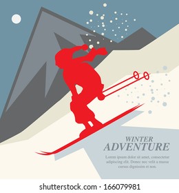 Winter mountain adventure background, vector illustration
