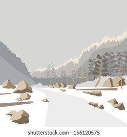 Winter mountain background, vector illustration