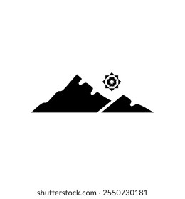 Winter Mountain black fill icon, Ice Mountain icon with snowflake symbol. Top choice graphic element from winter theme icons collection. Editable vector template for many purposes.