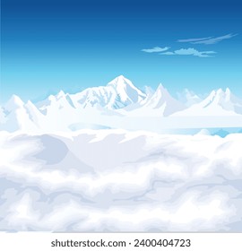winter mountain with clouds and snow vector illustration