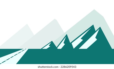 winter mountain flat illustration with freeway. suitable for wall decoration, wallpaper, etc