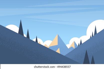 Winterlandschaft im Bergwald, Pinienschnee-Bäume, flache Vektorgrafik