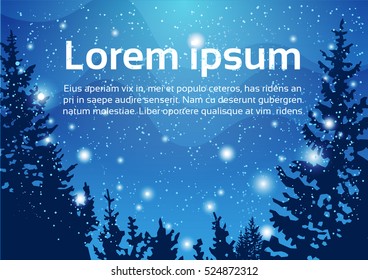 Winter Mountain Forest Landscape Background, Pine Snow Trees Woods Flat Vector Illustration