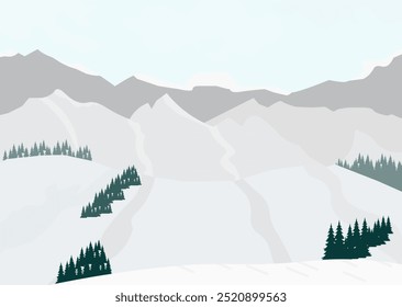 Vista al bosque de montaña de invierno, lugar de Ocio al aire libre. Paisaje de invierno con nieve. Fondo nevado.