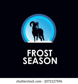 winter mountain goat logo design template, winter and holiday illustration graphic element