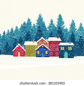 Winter mountain houses. Winter landscape