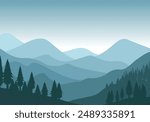 winter mountain landscape, Abstract art background vector. Minimalist style paintings, landscapes, hills and trees. Wall art design for home decoration, wallpaper.