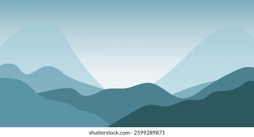 winter mountain landscape, Abstract art background vector. Minimalist style paintings, landscapes, hills and trees. Wall art design for home decoration, wallpaper.