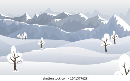 Winter mountain landscape in blue tones. Flat vector illustration.