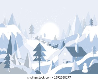 Winter mountain landscape in blue tones
