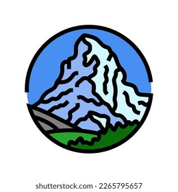 vector de icono del paisaje de montaña de invierno. señal del paisaje montañoso invernal. ilustración de símbolo aislado