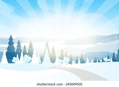 winter mountain landscape flat icon vector illustration