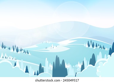 winter mountain landscape flat icon vector illustration