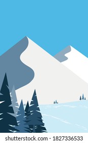 Winter mountain landscape with forest snow field.