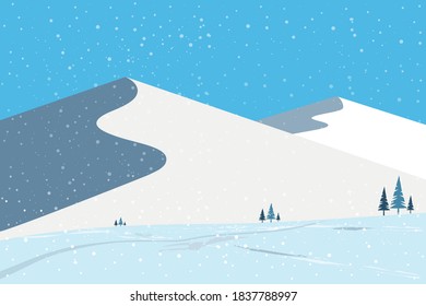 Paisaje montañoso invernal con campo de nieve forestal.