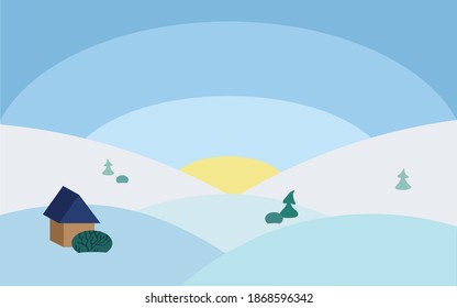Winter mountain landscape with house