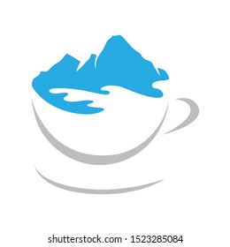 winter mountain landscape inside cup of coffee, vector