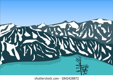 winter mountain landscape with lake background