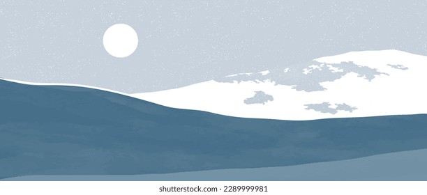 Wintergebirgslandschaft.  Moderne minimalistische Kunstmalerei aus dem Mittelalter. Abstrakte Landschaften mit zeitgenössischem ästhetischem Hintergrund in den Bergen. Vektorgrafiken