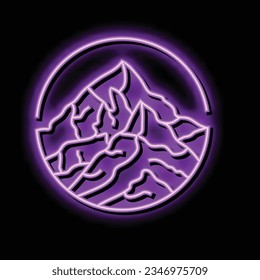 paisaje montañoso invernal, vector de señal de luz de neón. ilustración del paisaje de montaña de invierno