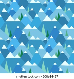 Winter mountain landscape seamless pattern. Christmas geometric background in vector.