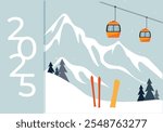 winter mountain landscape with ski lift. 2025 year