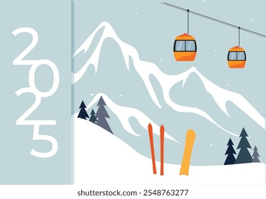 winter mountain landscape with ski lift. 2025 year