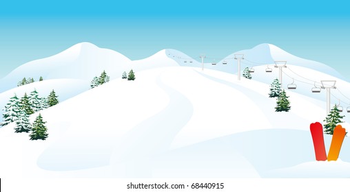 Winter mountain landscape with a ski lift.