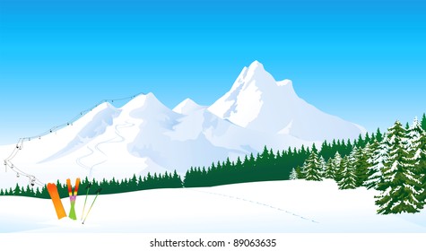 Winter mountain landscape with a ski lift.