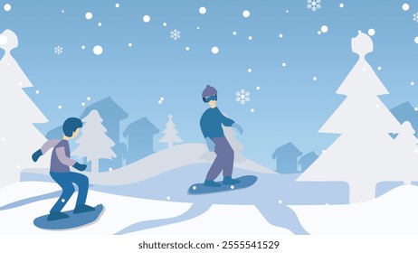 Winter mountain landscape. Ski sport vector illustration with snowy hills, Alps. Winter sports. Skiing and snowboarding