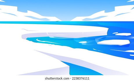 winter mountain landscape with snow. polar beach. flat vector illustration for banner, background, wallpaper