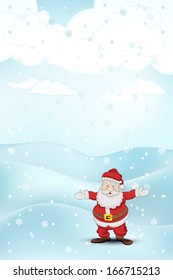 winter mountain landscape snowfall with happy Santa Claus vector illustration