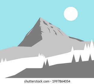 Winter mountain landscape. Vector illustration, banner. Abstract landscape banner design. Sunny day. Top view. 