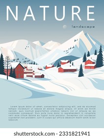 Winter mountain landscape of the village for skiers and winter tourism nature and travel. Vector illustrations for a poster, cover or background