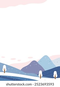 Winter mountain path background illustration with trees