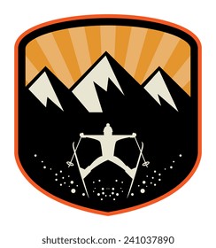 Winter mountain sticker, vector illustration