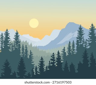 winter mountain with trees landscape illustration