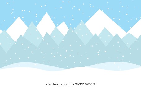 Winter mountain vector background with snow falling. mountain range in snowy day. winter mountain landscape. snow background