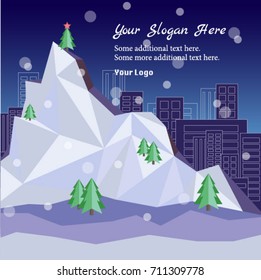 Winter mountain vector city landscape