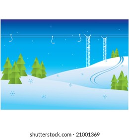 Winter mountain view and Chairlift resort vector illustration