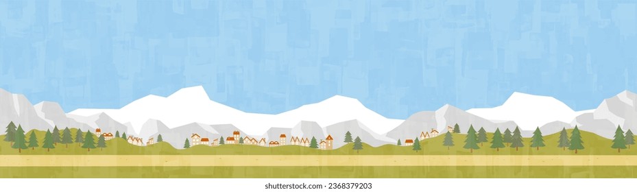 Winter mountains and cityscape background material horizontal position