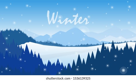 Winter Mountains landscape with Full Pine Tree.
