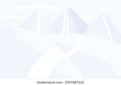 Winter mountains landscape illustration. Light blue colored background for tourism.